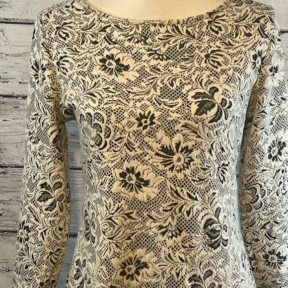 XHILARATION Dress Long Sleeve Bodycon Black & White Floral Design-Large - Picture 2 of 3
